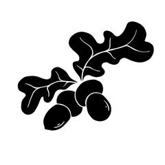 Silhouette of an oak branch with acorns and leaves. Vector graphics.