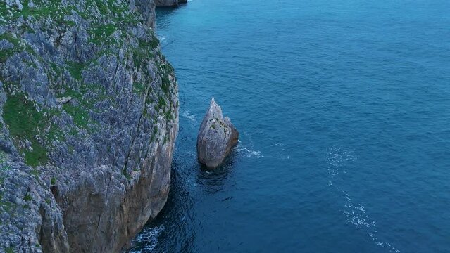 Cliffs in the surroundings of La Milla Medida de Islares. Aerial view from a drone. Castro Municipality. Cantabrian Sea. Cantabria. Spain. Europe