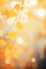 An out of focus blurred autumn background with leaves and lots of bokeh. Room for text copy. - 664638062