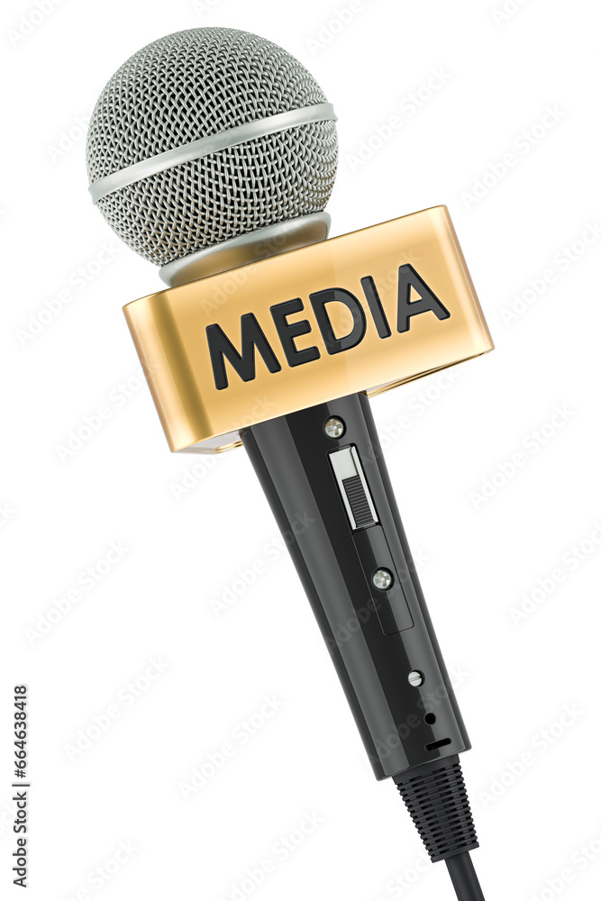 Poster microphone media, 3d rendering isolated on transparent background