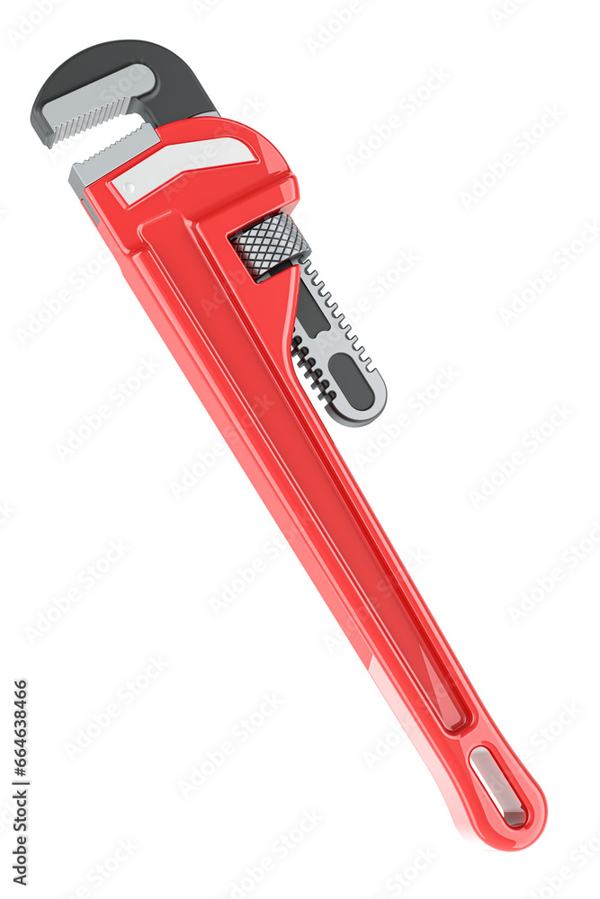 Poster pipe wrench, plumber wrench. 3d rendering isolated on transparent background