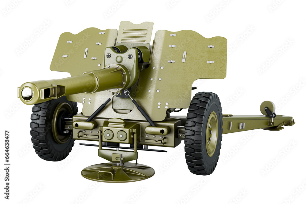 Poster howitzer, artillery piece. 3d rendering isolated on transparent background