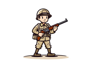 Doodle World War II soldier, cartoon sticker, sketch, vector, Illustration, minimalistic