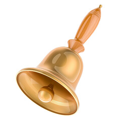 Hand Bell with Wooden Handle. 3D rendering isolated on transparent background