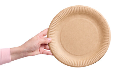 Woman's hand holding a round paper plate
