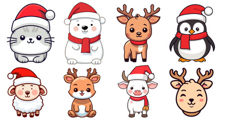 Collection of Charming Christmas Animal Vectors for a Merry Christmas and Happy New Year, Fun Winter Holidays for Kids - isolated on transparent background, png