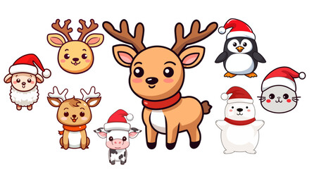 Cute Animal Characters Vector Collection for a Cheerful Christmas and New Year, Happy Winter Season for Children - isolated on transparent background, png