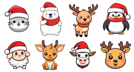 Obraz premium Vector Collection of Lovely Christmas Animal Characters for a Merry Christmas and Happy New Year, Exciting Winter Holidays for Kids - isolated on transparent background, png