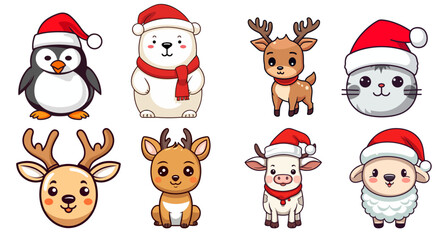 Adorable Christmas Animal Vector Set for a Merry Christmas and Happy New Year, Enjoyable Winter Time for Kids - isolated on transparent background, png