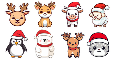 Lovely Christmas Animal Vector Set for a Merry Christmas and Happy New Year, Delightful Winter Festivities for Kids - isolated on transparent background, png