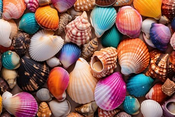 Polished Colorful seashell. Ocean travel marine. Generate Ai - obrazy, fototapety, plakaty