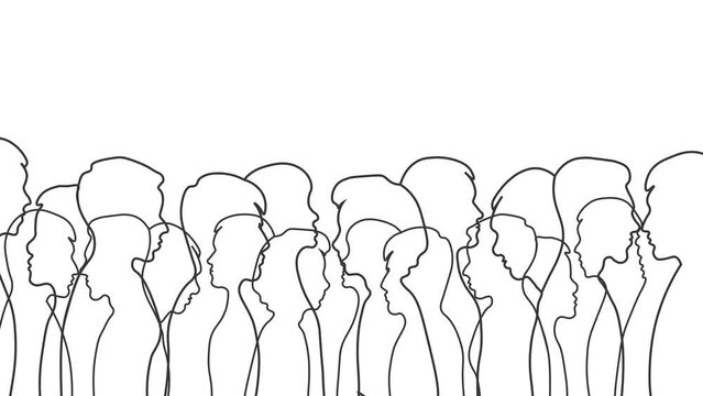 People Connected Together with one continuous line animation on white background. Connection and human relationship creative concept 