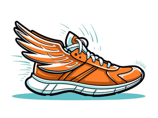 Doodle Running shoe with wings, cartoon sticker, sketch, vector, Illustration, minimalistic