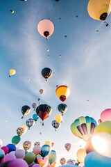 Obraz premium Colorful air balloons and blue sky. Generative Ai