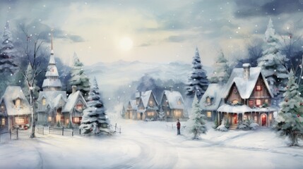 Fototapeta na wymiar Magical Christmas night scene. Winter village landscape.