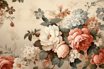 Vintage wallpaper. Flower bunch in a dreamlike composition.