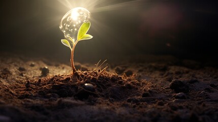 idea of "Rebirth" with a fragile seedling breaking through the soil into the light.