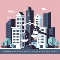 Cityscape with Legal Symbol Buildings Vector Design