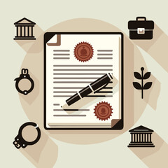 Legal Document with Pen and Icons Vector Design