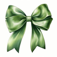 Watercolor.  Drawing of a green bow on a white background.  - obrazy, fototapety, plakaty