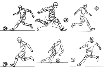 The Beautiful football: African Footballers in Action, one line drawing, editable vector