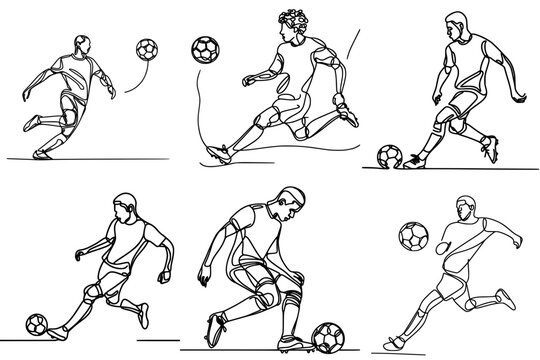 The Beautiful football: African Footballers in Action, one line drawing, editable vector