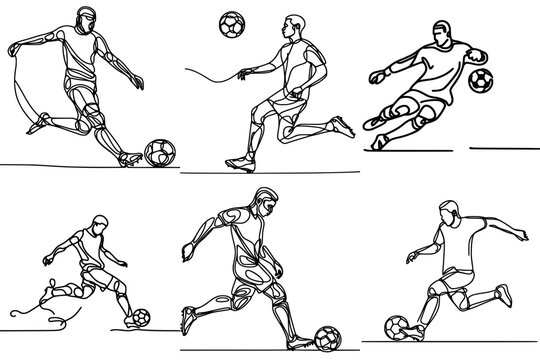 The Beautiful football: African Footballers in Action, one line drawing, editable vector