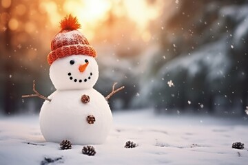 Fototapeta premium Cute Christmas snowman waiting for the holiday