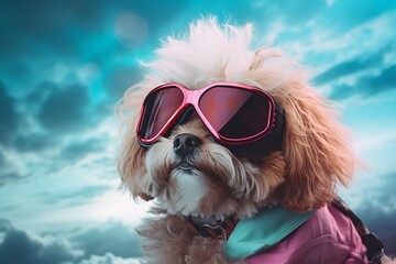 Adventurous pup in pink sunglasses ready for fun