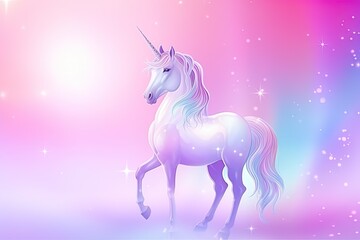 Naklejka na ściany i meble Holographic Unicorn pink background, love, Valentine's Day