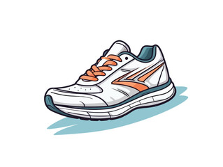 Doodle Running shoe with finish line, cartoon sticker, sketch, vector, Illustration, minimalistic