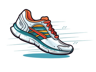 Doodle Running shoe with finish line, cartoon sticker, sketch, vector, Illustration, minimalistic