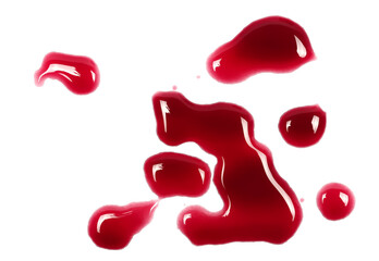 Red wine puddle, droplets isolated on white background, clipping path, top view
