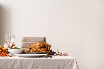 Festive table setting with tasty food for Thanksgiving Day in room - obrazy, fototapety, plakaty