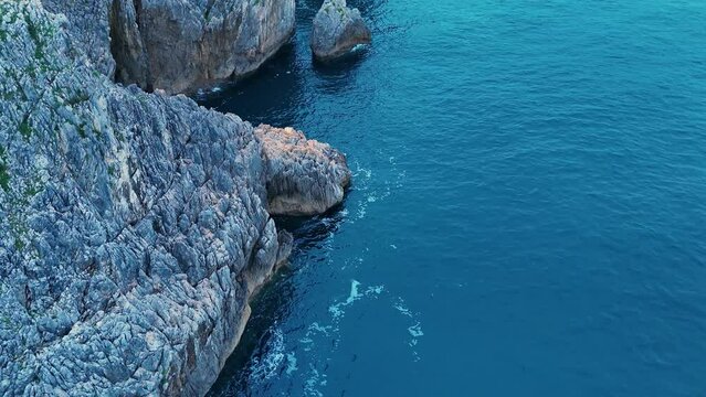 Cliffs in the surroundings of La Milla Medida de Islares. Aerial view from a drone. Castro Municipality. Cantabrian Sea. Cantabria. Spain. Europe