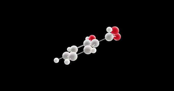 Salicylic acid molecule, rotating 3D model of plant hormone, looped video with alpha channel