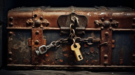 metaphorical image of "Unlocking Potential" as an old key turns in a rusty lock, opening a hidden treasure chest.
