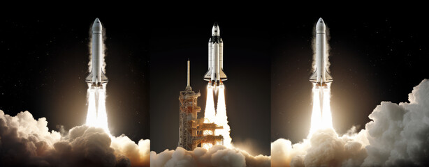 Space Exploration Initiatives: Depict the pioneering spirit of space exploration through stunning visuals of rocket launches and satellite deployments; human innovation.