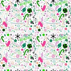 Christmas tree cartoon seamless buttons and gloves and candy and snowflakes pattern for sewer wrapping paper