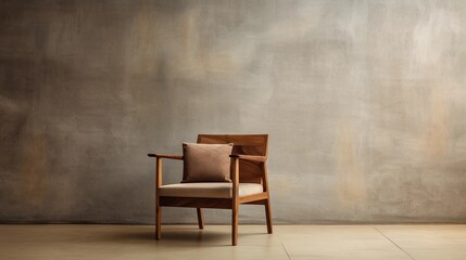 Wooden chair against the background of a concrete wall, stylish wooden furniture