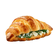 fresh spinach and feta croissant isolated on white background, ai generated
