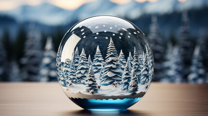 Merry Christmas! Atmospheric winter time. Stylish christmas snow globe. generative ai