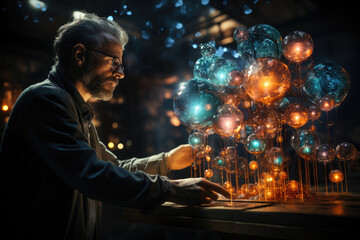 Obraz premium A quantum physicist examining the role of entanglement in the formation of conscious experiences. Generative Ai.