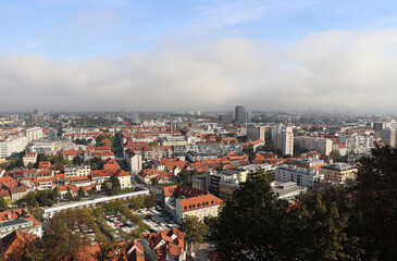 Obraz premium Panoramic view photo of Ljubljana,capital of Slovenia. Shot from Ljubljana Castle