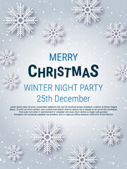 Christmas and New Year winter style vector background with stars, snowflakes and winter decor. Design template for vertical flyer, invitation card, poster, coupon, voucher