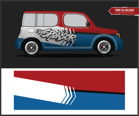 Racing car wrap design vector. Graphic abstract stripe racing background kit designs for wrap vehicle,