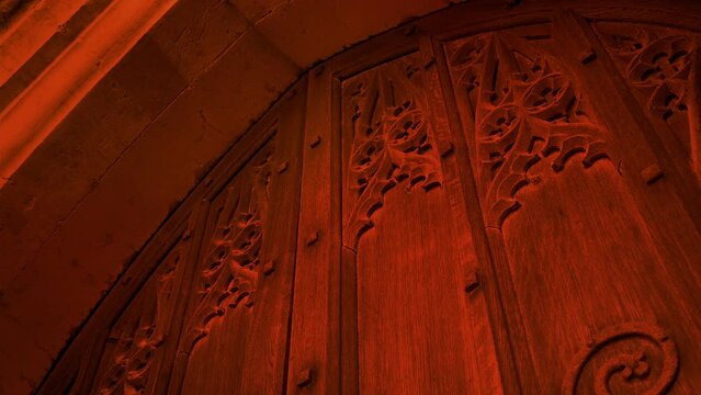 Medieval Door Lit Up With Fire Siege Concept