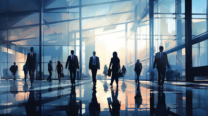 business people walking in modern office