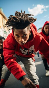 A Group Of African American Teenagers Break Dancing On The Street