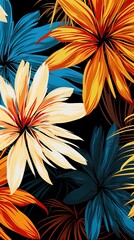 Tropical flowers Mid-Century abstract and artistic palm leaves on background
